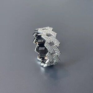 BIG SALE! Iced Cuban Link Moissanite Ring S925 SILVER! GRA Cert Pass Tester